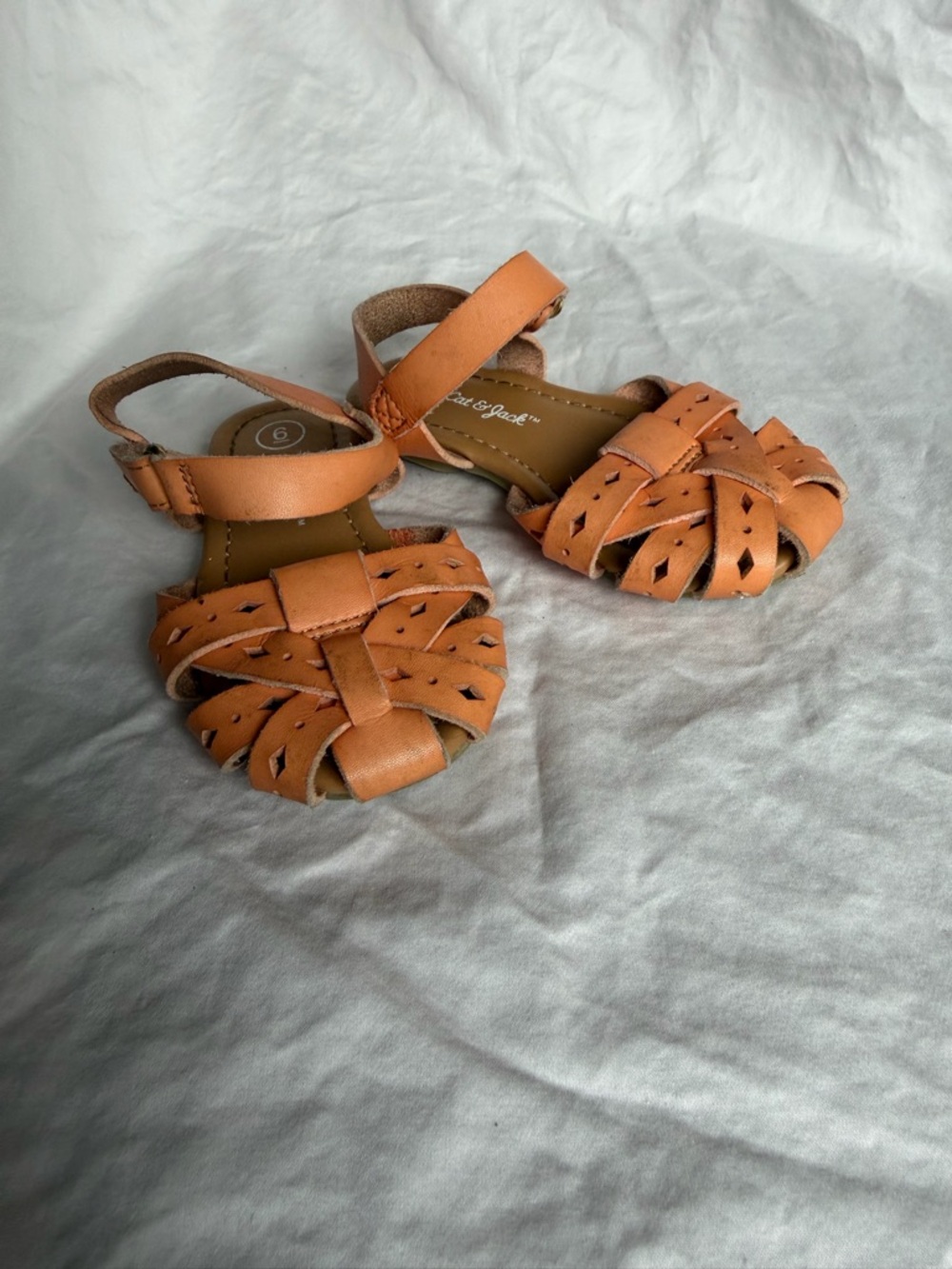 Toddler Tan Leather Woven Sandals - Cat & Jack